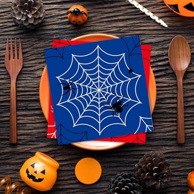 PACK OF 20 SPIDER NAPKINS BIRTHDAY CHILDREN, 33 X 33 CM SPIDER WEB DECORATIVE NAPKINS CHILDREN'S BIRTHDAY, SPIDERS HAPPY BIRTHDAY PAPER NAPKINS, BIRTHDAY NAPKINS FOR CHILDREN BIRTHDAY - Image 5